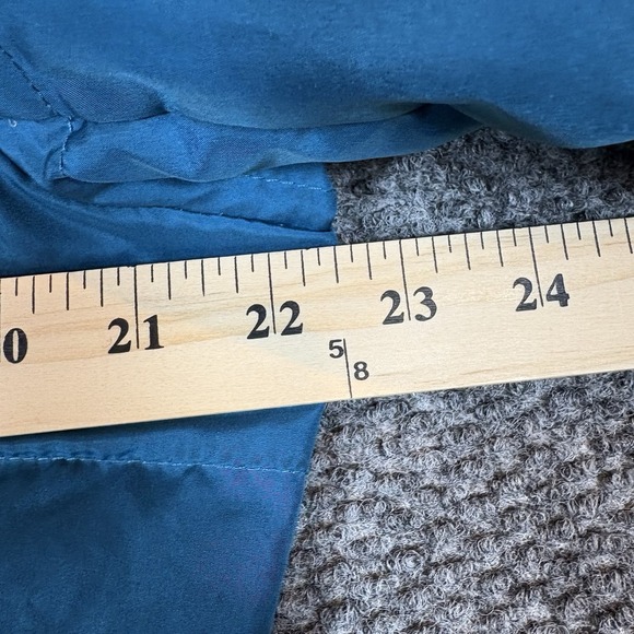 Lands End Down Puffer Coat Women's M 10-12 Blue Faux Fur Hood Quilted Long Parka - Picture 9 of 10